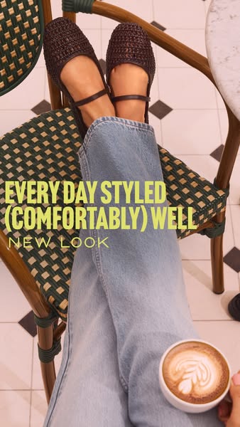 This ad showcases a stylish pair of shoes, emphasizing everyday comfort and versatility. It features a person relaxing w