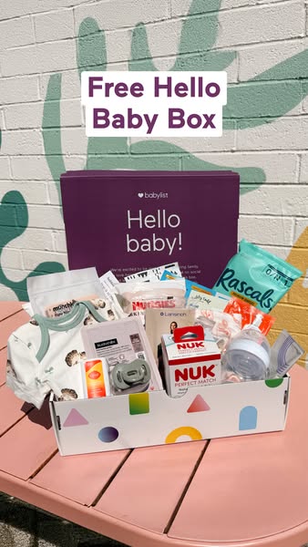 Image promoting a free welcome baby box from Babylist, containing samples and essentials for new parents.