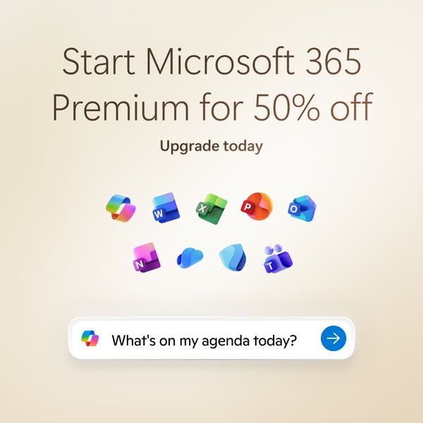 This ad promotes Microsoft 365 Premium at a discounted price. It uses the question "What's on my agenda today?&