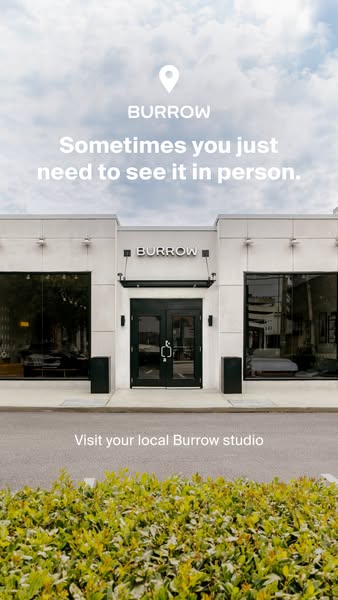 This ad by Burrow invites the viewer to visit their local Burrow studio.