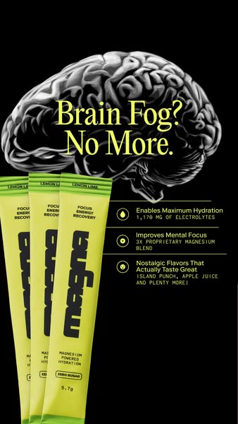 This ad promotes the focus energy recovery drink mix from the brand Magnesiu_W. The product is presented as a drink mix 