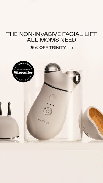 This ad showcases the NoFace Trinity+ facial toning device, highlighting its non-invasive facelift capabilities, its app