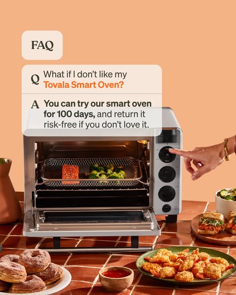 The ad aims to show Tovala's confidence in its Smart Oven by offering a 100-day risk-free trial. The visual layout r