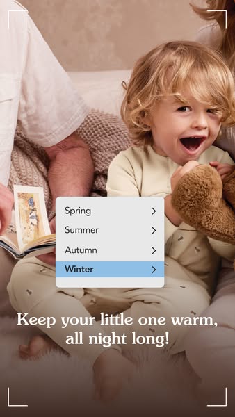 This ad promotes children's pajamas and uses a drop-down menu to portray the idea that the pajamas will keep a child