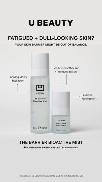 This U Beauty ad focuses on advertising their Barrier Bioactive Mist. The ad highlights the product's ability to vis