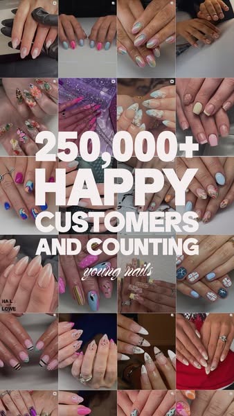 This ad features a collage of customer photos showcasing the brand's nail designs, with a headline emphasizing the l