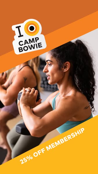 This ad for Camp Bowie features two women working out with weights. The ad promotes a membership discount.