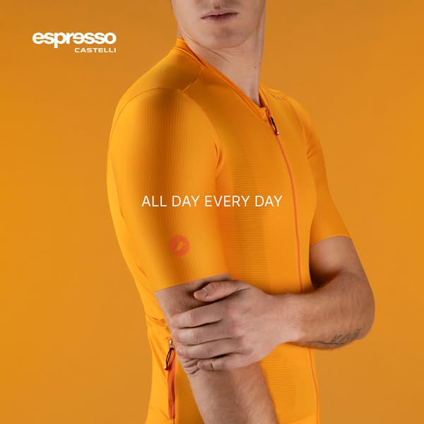 This ad features a man wearing a cycling jersey. The advertisement is designed to showcase the look and feel of the jers