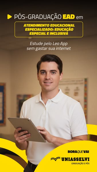 This ad promotes post-graduate educational opportunities with UNIASSELVI, emphasizing the convenience of studying via th