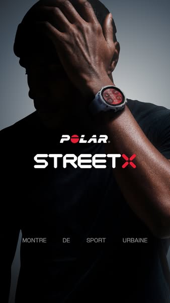 This ad shows a close-up of the Polar STREET X watch on a model with the Polar brand and product name.