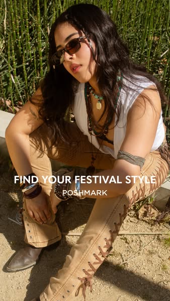 The image ad showcases Poshmark and encourages viewers to find their festival style. It features a model dressed in fest