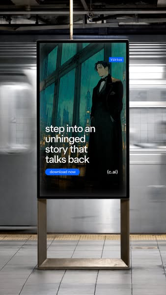 This image shows a digital billboard ad, with a blue background and anime art, in an urban environment, advertising the 