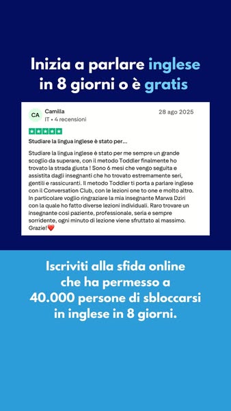 This ad promotes Toddler, an English language learning method, by showcasing a positive customer review and highlighting