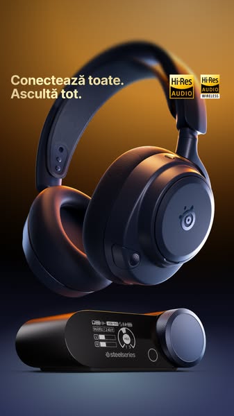 This ad showcases a SteelSeries headset and DAC, emphasizing their audio quality. The ad uses a clean, product-focused v