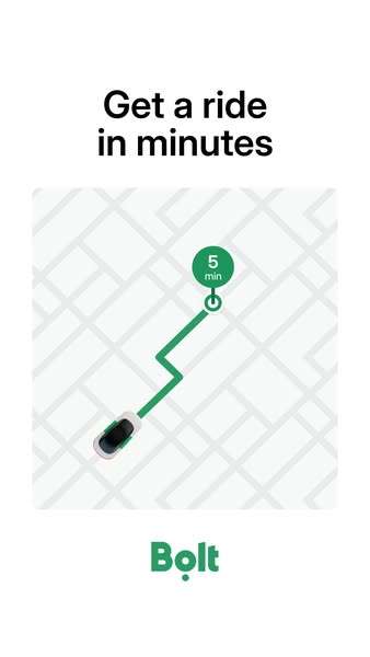 This ad promotes Bolt, a ride-hailing service, by highlighting its speed and convenience. The ad features a minimalist d