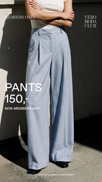 An image ad for Vero Moda club members offering a discounted rate for wide leg pants.
