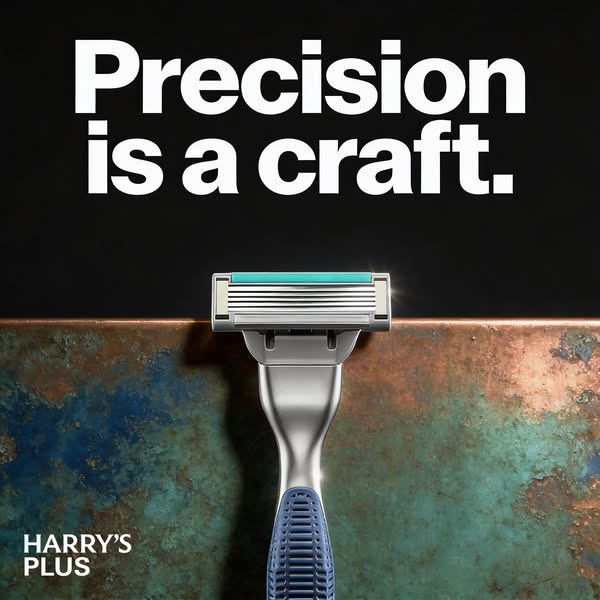 This image ad for Harry's promotes its razors by focusing on precision and craftsmanship.