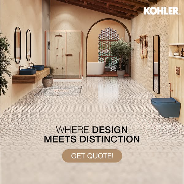 This image ad for Kohler features a luxurious bathroom with Kohler products, emphasizing the brand's commitment to d