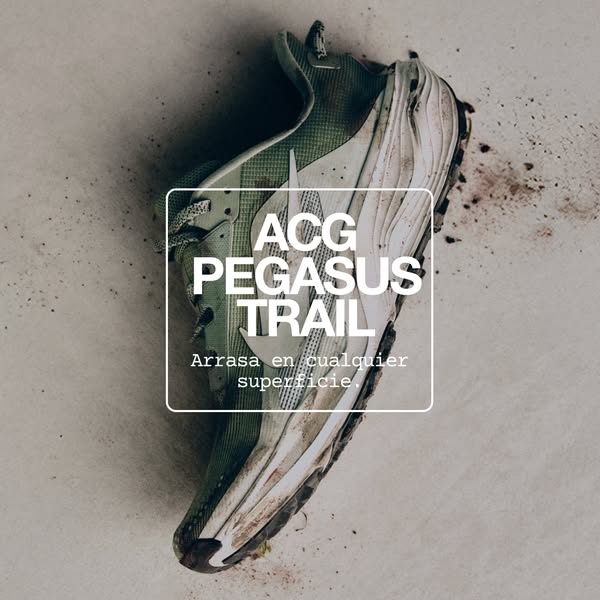 This ad showcases the ACG Pegasus Trail shoe, emphasizing its suitability for various surfaces. The focus is on promotin
