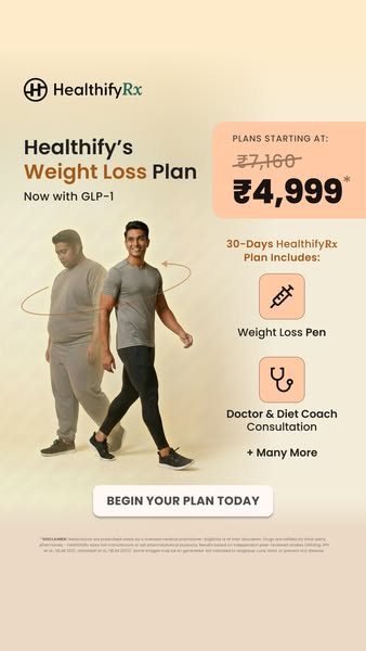 This ad promotes HealthifyRx's weight loss plan, now featuring GLP-1, and includes a weight loss pen, doctor & d