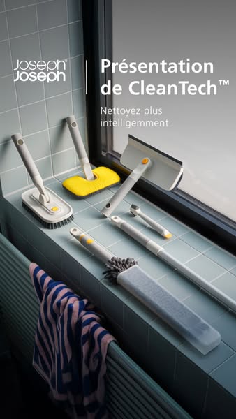 This ad promotes Joseph Joseph cleaning products with a focus on the CleanTech line, emphasizing intelligent cleaning so