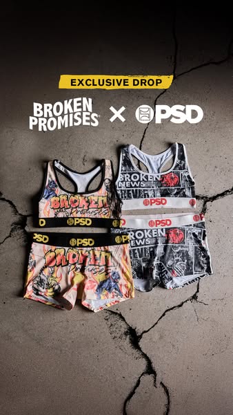 This image ad features a collection of women's underwear from the collaboration between Broken Promises and PSD Unde
