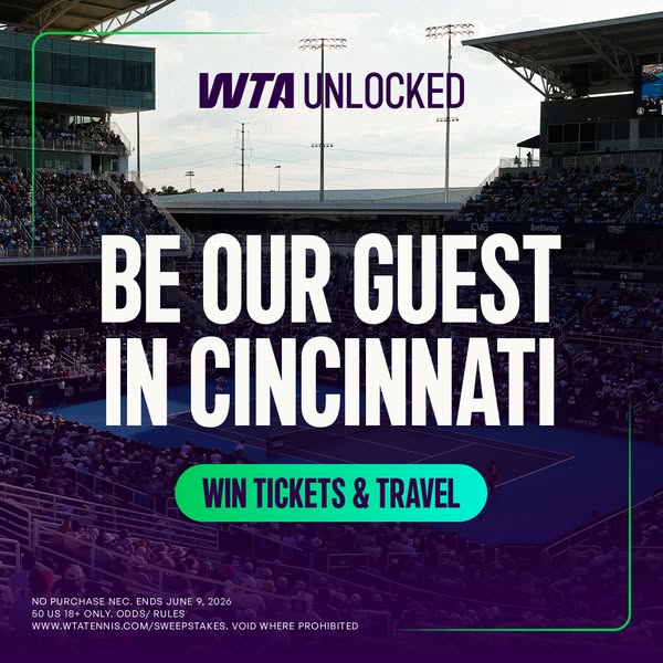 This ad promotes a sweepstakes to win tickets and travel to the WTA tennis tournament in Cincinnati.