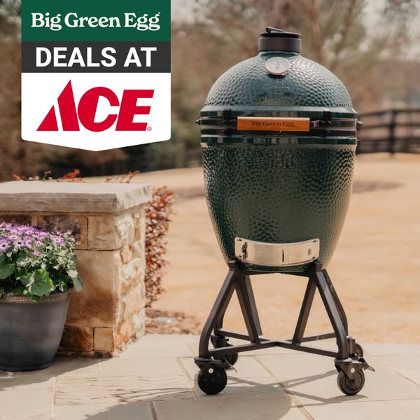 This image ad features the Big Green Egg grill and promotes a deal at Ace Hardware.