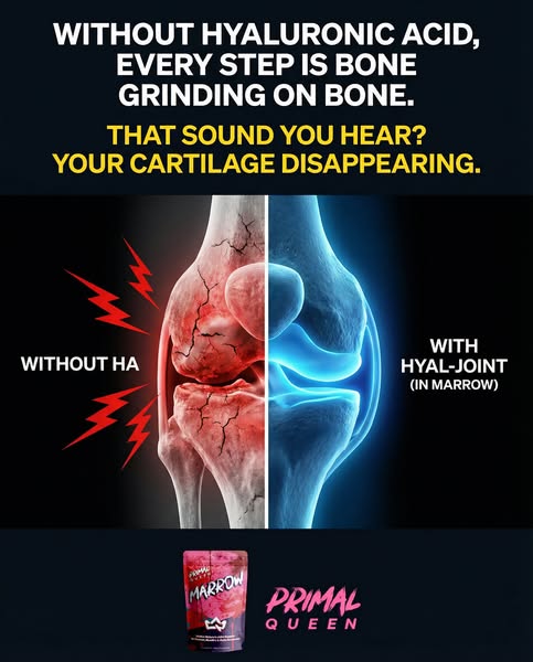 The image ad conveys the importance of hyaluronic acid by highlighting the negative effects without it and promoting a p