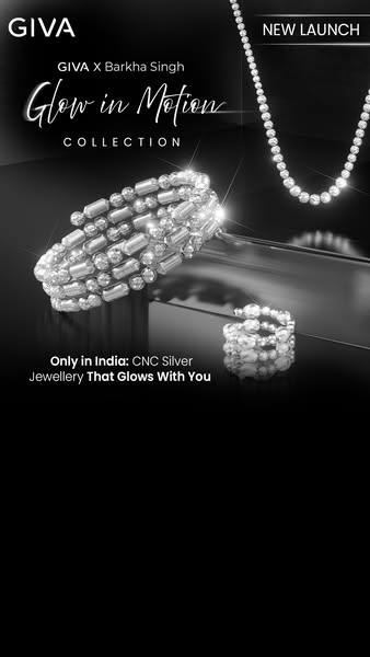 This ad showcases GIVA's Glow in Motion collection, highlighting the CNC silver jewelry's unique design and glow