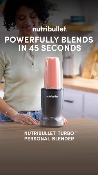 This image ad for Nutribullet features a woman in a kitchen setting with a Nutribullet Turbo™ Personal Blender. The ad e