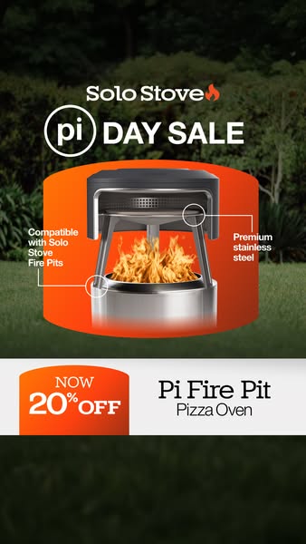 This ad showcases the Solo Stove Pi Fire Pit Pizza Oven, highlighting its compatibility with Solo Stove Fire Pits and it