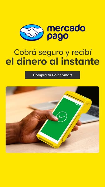 This image ad for Mercado Pago presents their Point Smart device as a secure and instant payment solution for businesses