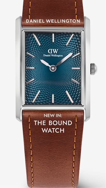 This ad is showcasing the Daniel Wellington Bound Watch. The image focuses on the watch's design and aesthetics.
