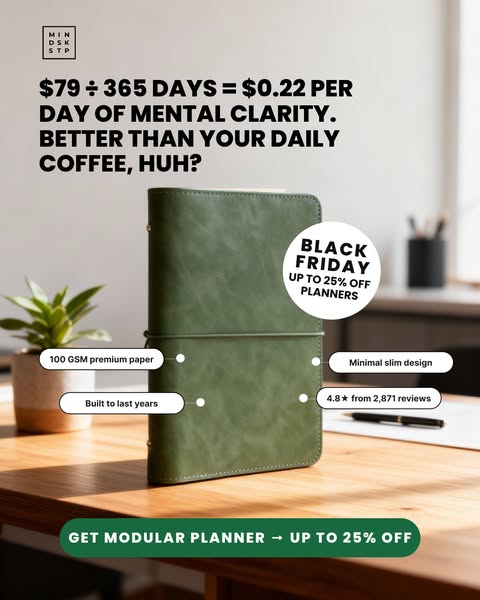 This image ad for Mind DSK STP highlights the value and affordability of the modular planner and features a discount off
