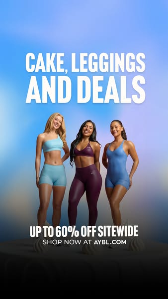 This image ad features three women modeling different color activewear sets. The ad promotes a site-wide sale of up to 6