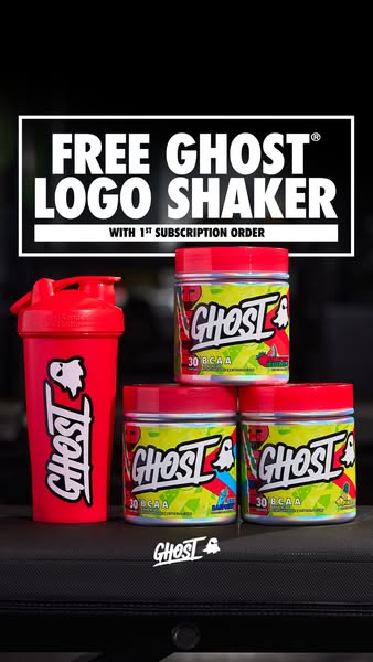 This ad for Ghost lifestyle products features a free shaker with the first subscription order. The ad showcases the bran