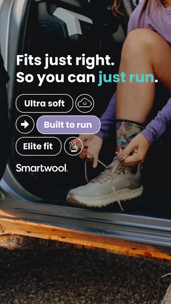 This ad for Smartwool running socks shows a person in athletic apparel sitting in the open door of a car and tying the l