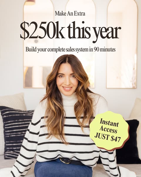 This image ad promotes a sales system designed to help users earn an extra $250,000 this year. It features a woman in a 