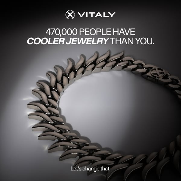 This ad for Vitaly jewelry presents the problem of having less cool jewelry than others and presents Vitaly as the solut