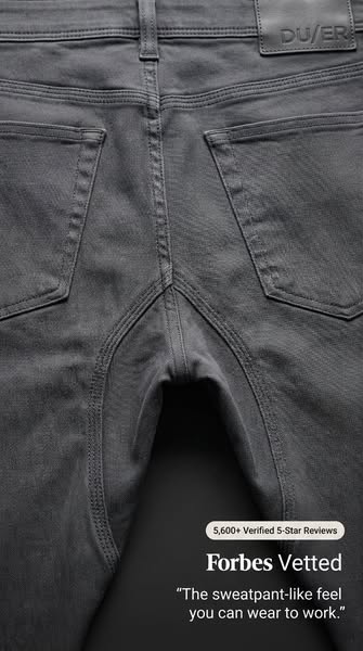 This ad showcases the DU/ER brand pants, highlighting their comfort and Forbes Vetted status to appeal to customers who 