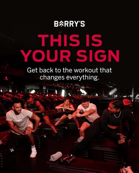 This image ad for Barry's Bootcamp features a group of people working out in a Barry's studio. The ad encourages