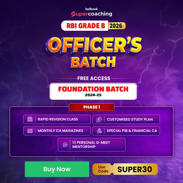 This ad promotes Testbook's Supercoaching course for the RBI Grade B 2026 Officer's Batch. It highlights feature