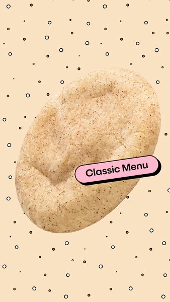 This ad features pita bread and mentions the classic menu.