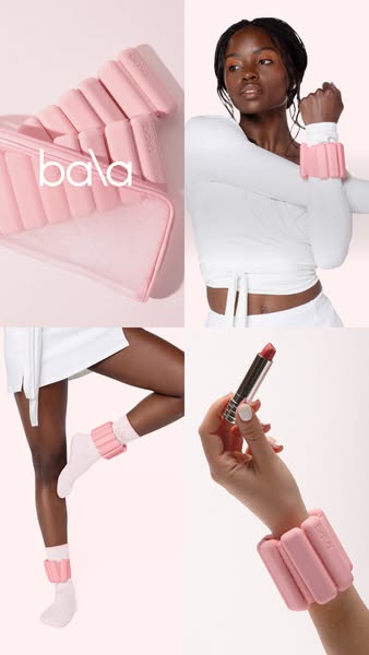This image ad showcases Bala Bangles in the colorway Petal. The ad features 4 images in a collage. The ad highlights the