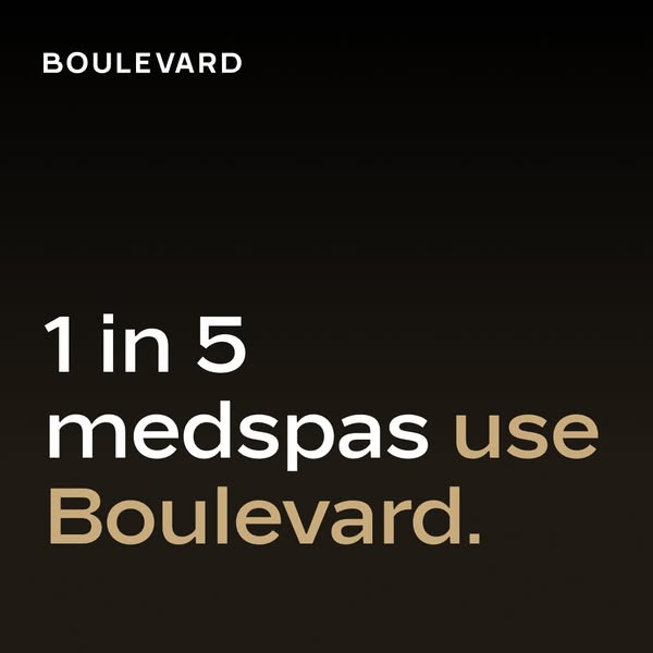 This ad for Boulevard, promotes that 1 in 5 medspas use their services. The ad uses a dark background and gold text to c