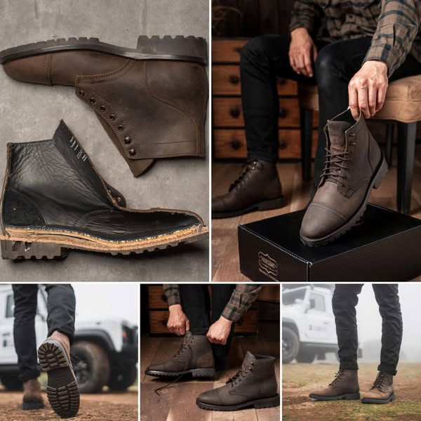 This ad showcases Thursday Boot Company's boots, highlighting their construction and style through a collage of imag