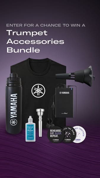 This ad promotes a giveaway for a bundle of Yamaha trumpet accessories, targeting trumpet players.