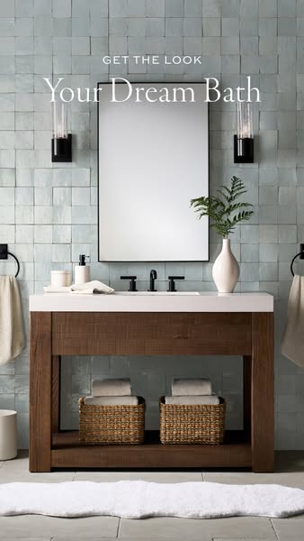 This ad showcases a modern bathroom vanity setup, emphasizing a clean and luxurious aesthetic to inspire viewers to crea