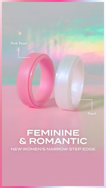 This ad showcases two silicone rings in pink and white, emphasizing their feminine and romantic design.
